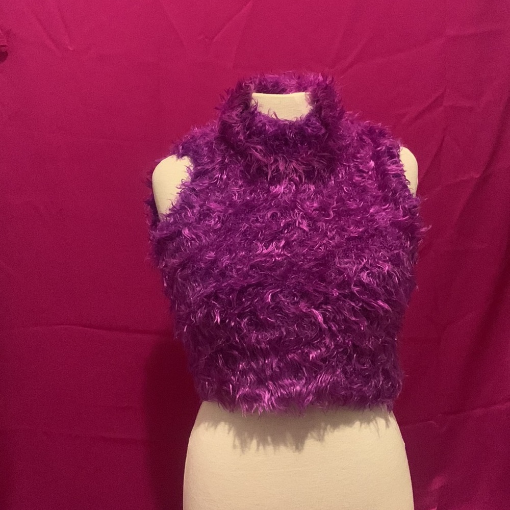 Faux-Fur Crop Tank Top in Vibrant Purple